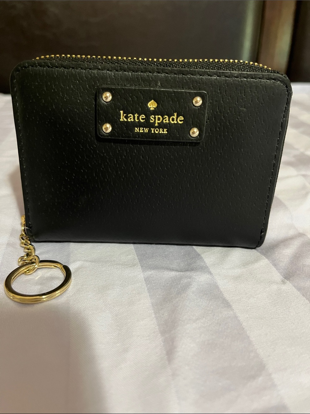kate spade Black Leather Zip Card Holder with Gold Key Ring - Picture 3 of 6